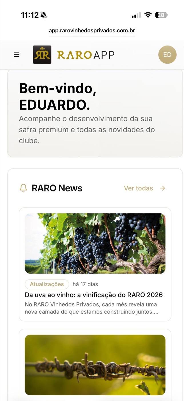 App RARO — home